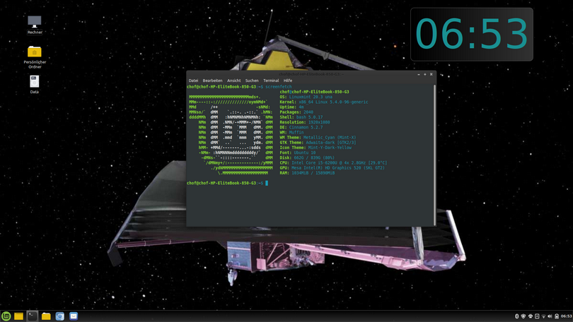 Bildschirmfoto Linux Mint 20.3 mit geöffneten Terminal